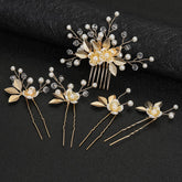 Gold Pearl Flower Wedding Hair Accessories